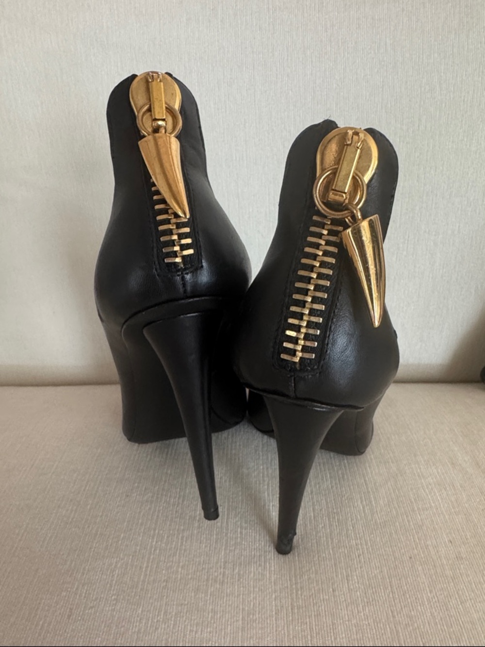 Giuseppe Zanotti Black Leather Stiletto Heels with Gold Spike Zippers